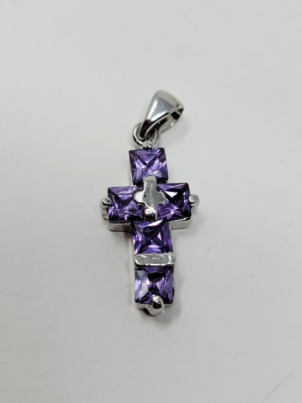 Dainty 18K GP Purple CZ Cross Pendant Gold Plated Faith Charm